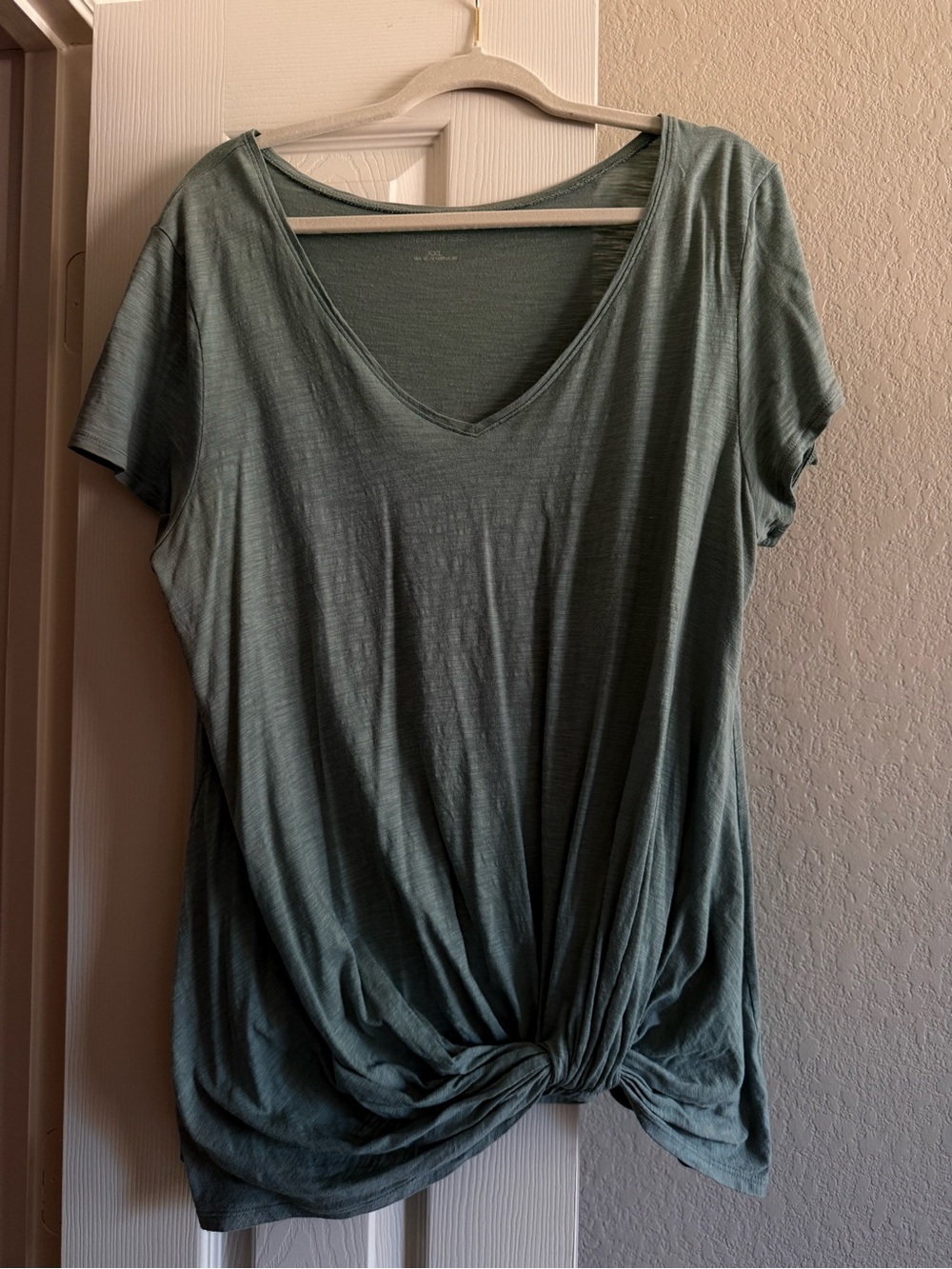 Maurices Sage Green Twist-Knot V-Neck Short Sleeve Tee